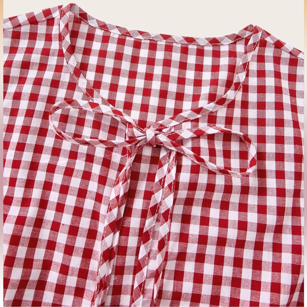 Gingham Picnic Peplum Ruffle Tie Side & Front Short Set M - Picture 3 of 6